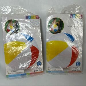 Lot of 2 Intex 20" Glossy Panel Inflatable Beach Ball White Blue Red Yellow